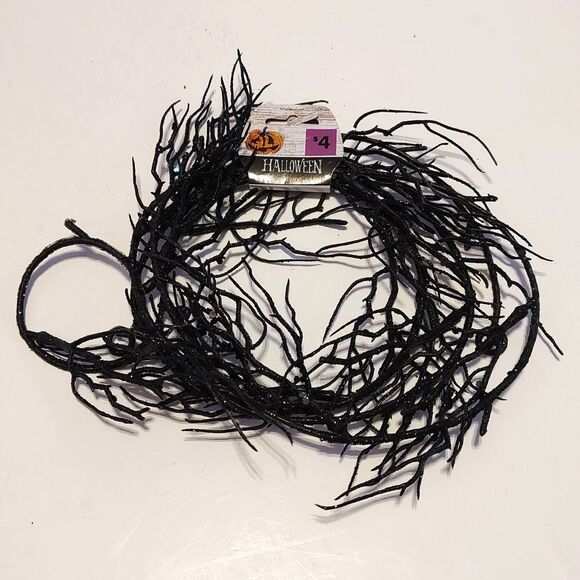 Thorny Stem Vine Garland Sparkling Glitter 70" Floral Wreath Orange or Black - Picture 4 of 7